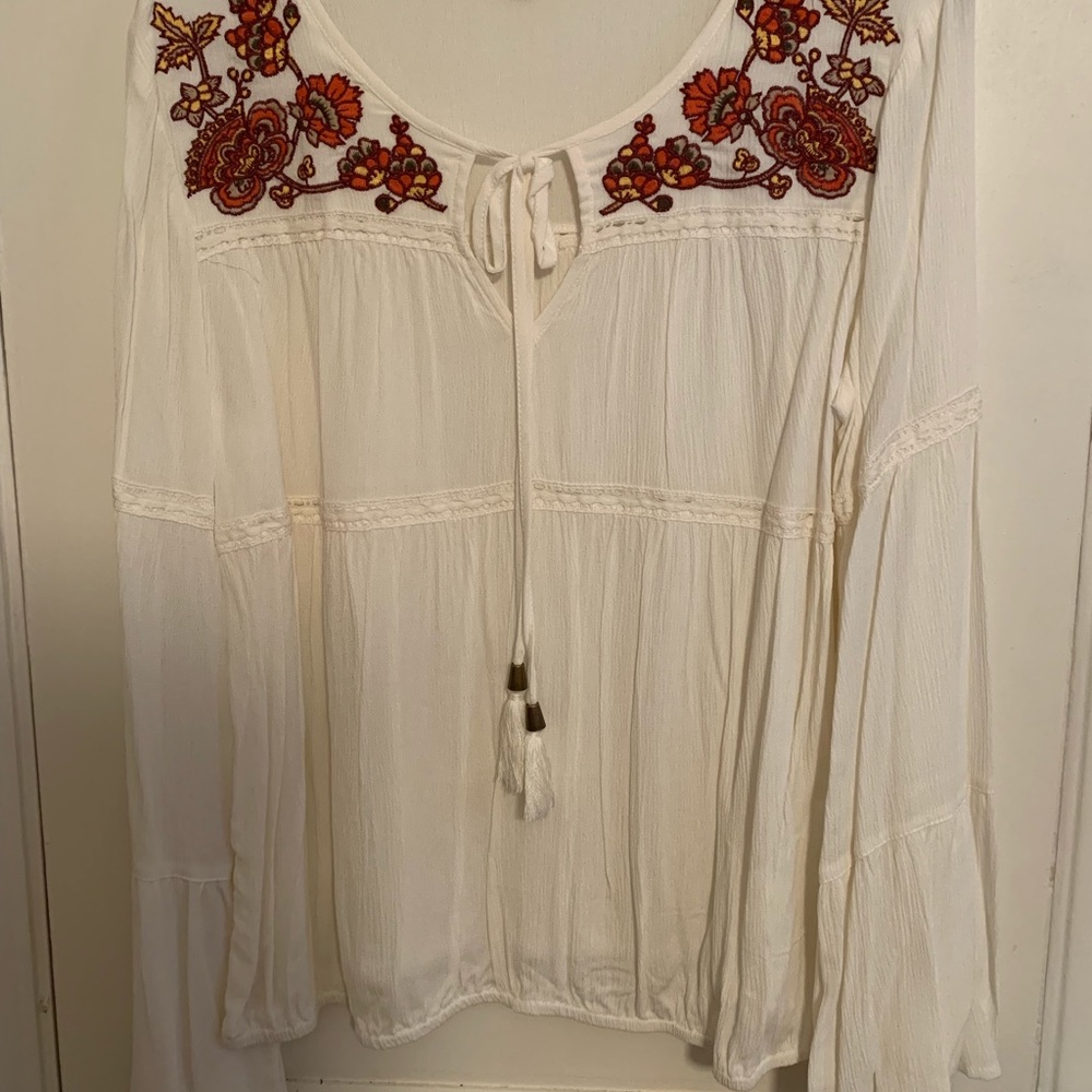 Takara White Embroidered Bohemian Top